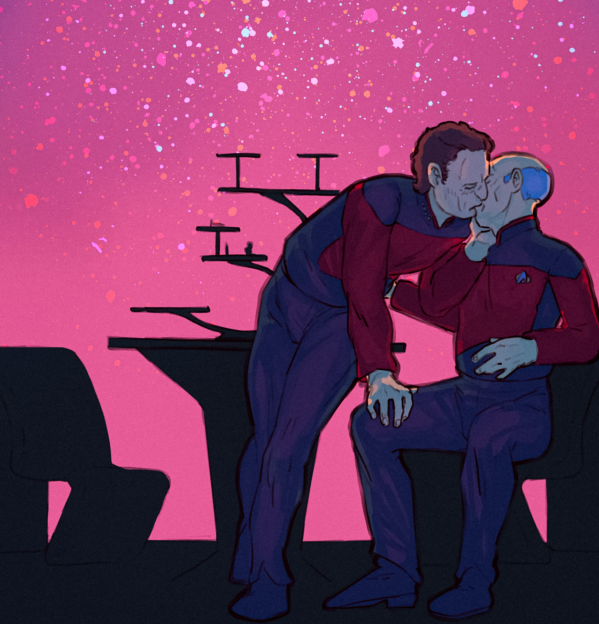 Drawing of Q and Picard from Star Trek TNG kissing