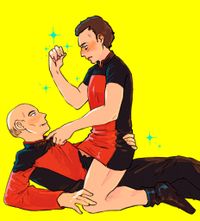 Another follow-up, Picard is now on his back and Q is sitting on top of him