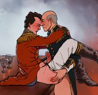 
        Picard and Q wear the historical uniforms from Generations and Hide and Q, respectively; Q sits on a wooden table, cock out, while Picard is fucking him.
      