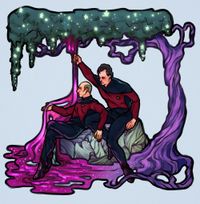 
        Q and Picard sit on a rock under a somewhat surreal tree
      