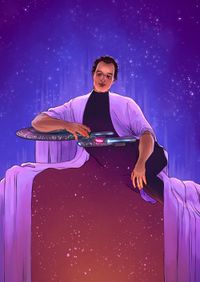 
        Huge Q leans on the Enterprise in space.
      