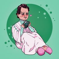 
        Chibi Q in the god outfit from Tapestry holding Picard's mechanical heart
      