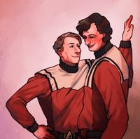 
        Young cadets Picard and Q are flirting.
      