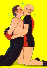 Another follow-up; Q's arms are still tied and Picard's kissing him