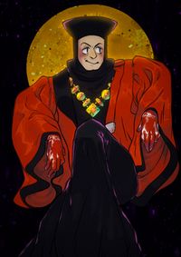 Q from Star Trek TNG in the red judge outfit