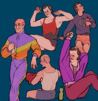 
        Q and Picard posing in various colorful sportwear fits
      
