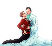 
        Q in the god outfit from Tapestry is holding young Picard who has been stabbed
      