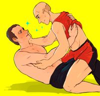 Another follow-up; Nervous-looking Q is lifting Picard's tank top hem